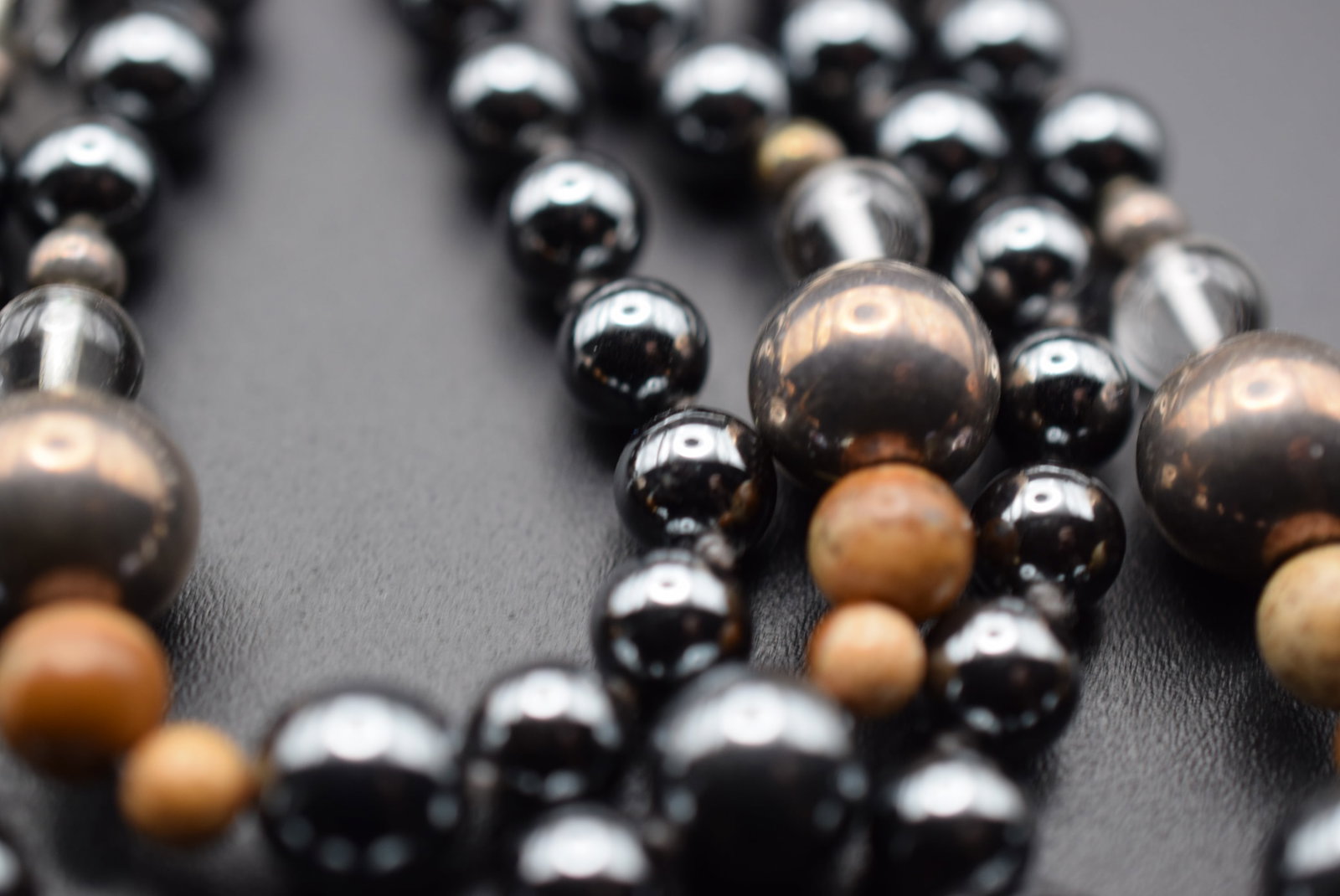 Hematite Tiger's Eye Silver Ball Necklace Vintage 36" Lot Fi 471 (1 of 2)