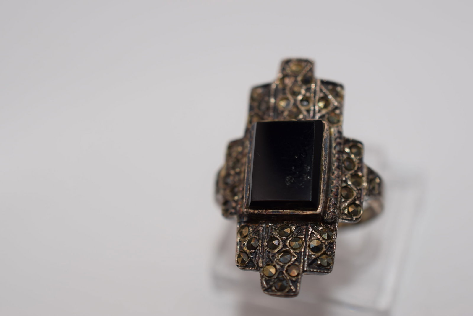 Marcasite Onyx Sterling Silver 925 Ring Size 5.25 Lot Fi 619 (1 of 2)