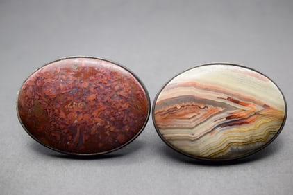 Scottish Massive Agate Pebble Stone Cufflinks Silver Hallmarked Vintage Lot 650: Scottish Massive Agate Pebble Stone Cufflinks Silver Hallmarked Vintage measures 2 1/8" x 1 5/8"