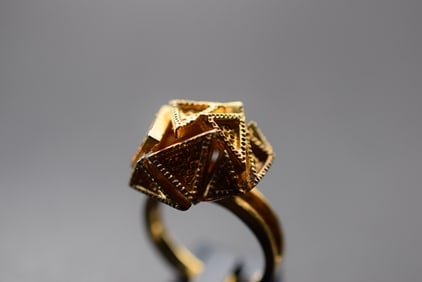 1970's Triangle Modernist Vintage Ring Size 7.25 Lot 673: 1970's Triangle Modernist Vintage Ring Size 7.25 top measures 3/4"