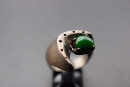Modernist Mexico City Green Onyx Sterling Ring Size 5.5 Vintage Lot 769 (1 of 4)