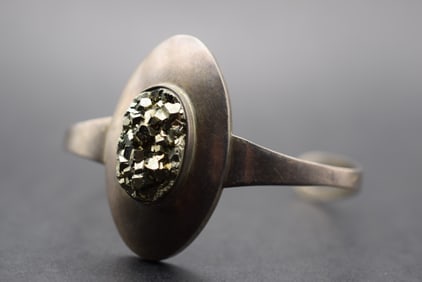 Sterling Silver Marcasite Pyrite Bracelet Vintage Lot 819: Sterling Silver Marcasite Pyrite Vintage Handmade Bracelet signed Mlle SS measures 2" x 1 1/2" weighs 26.55 grams