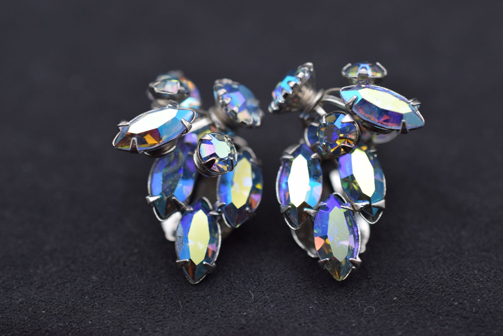 Triad Rhinestone Clip Vintage Earrinhs 1940's Lot Fi 894: Triad Rhinestone Clip Vintage Earrinhs 1940's