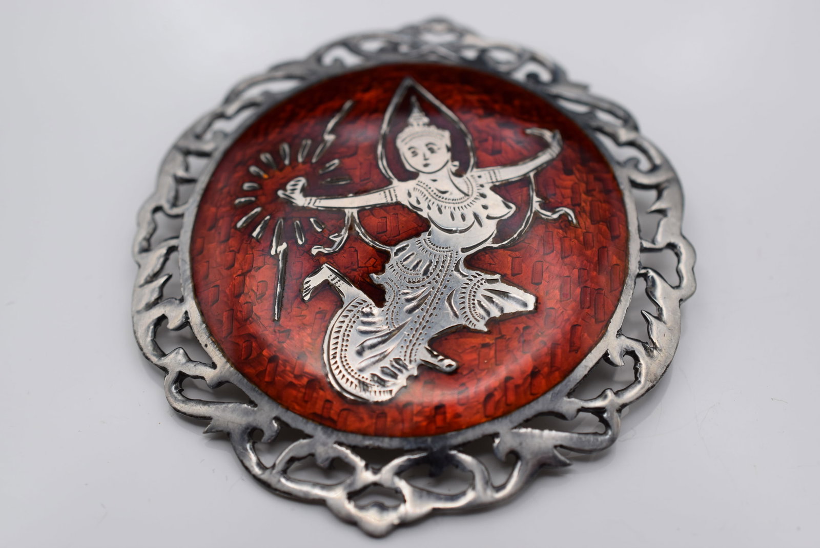 Siam Red Brooch Pin Sterling Lot Fi 1093: Siam Red Brooch Pin Sterling