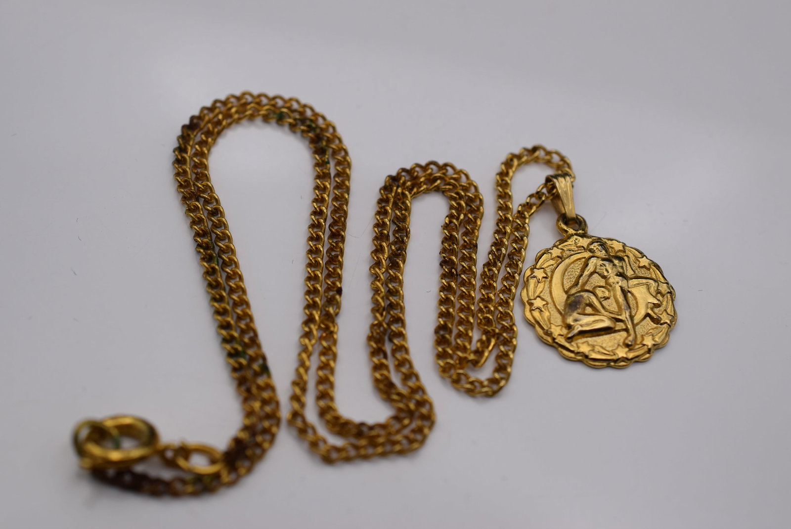 1970's Horoscope Necklace Lot GJ 12: 1970's Horoscope Necklace measures 18" long pendant 5/8" in diameter