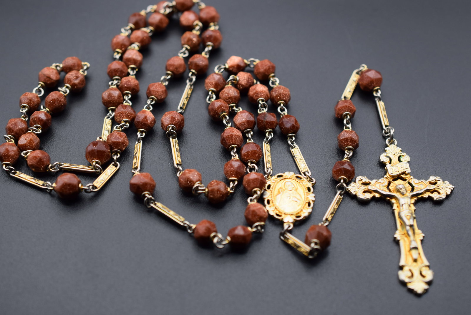 10K Gold Filled Goldstone Vintage Rosary hanging 23" Lot HK 104 (1 of 8)