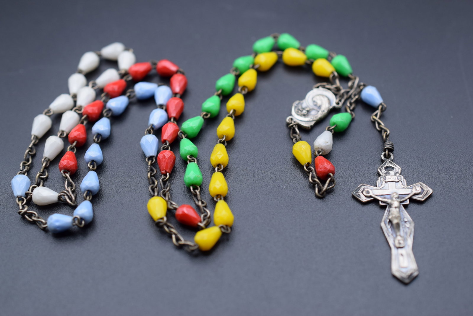 Multi Colored Glass Vintage Rosary 18" Hanging Length Lot HK 113: Multicolored Glass Vintage Rosary 18" Hanging Length