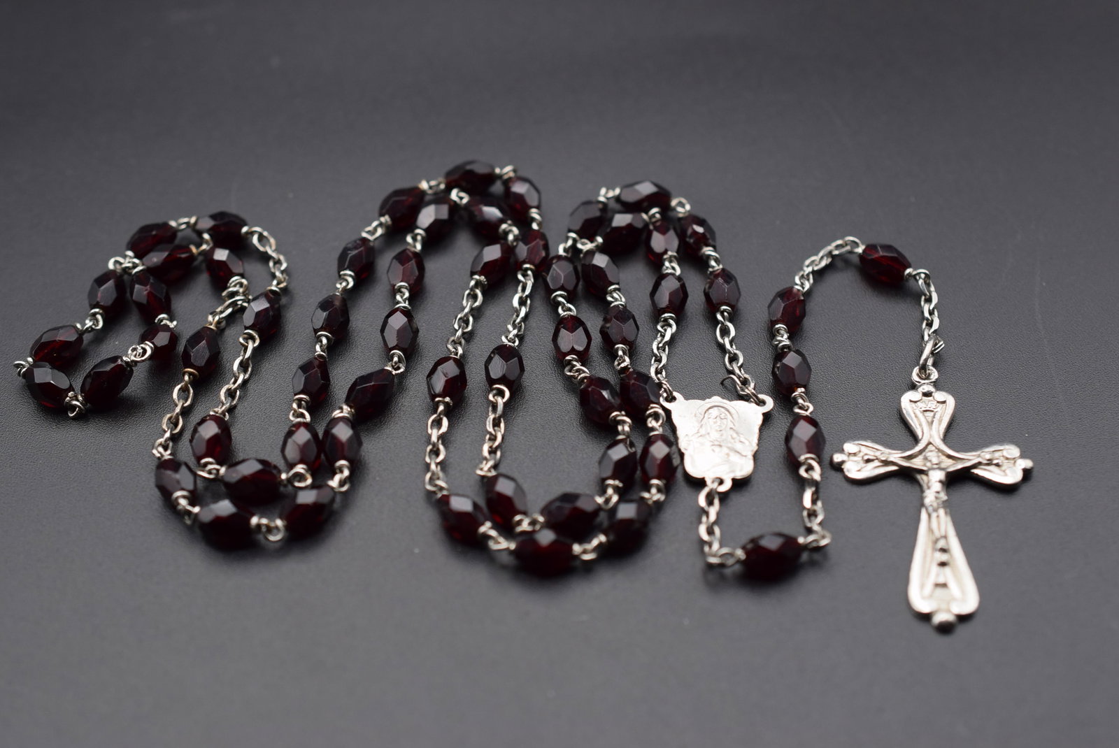 Red Crystald St.Joseph Oratory Vintage Rosary 21" Hanging Lot HK 115 (1 of 3)