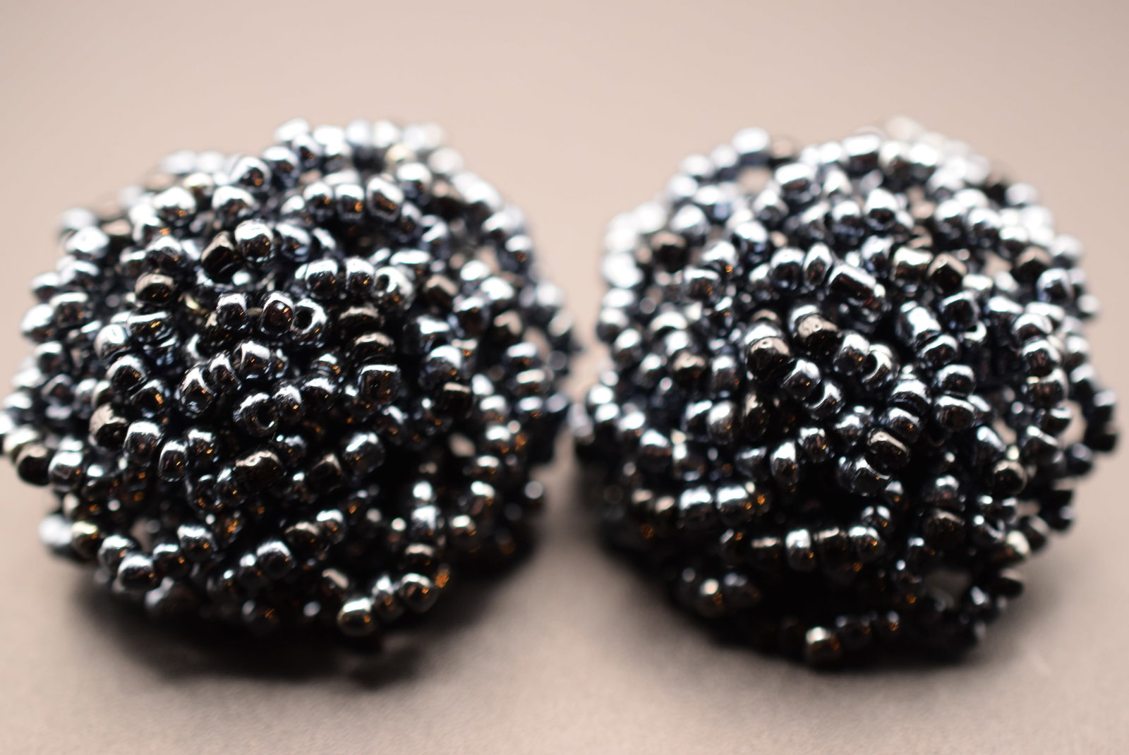 Vintage Earrings 1 5/8" in diameter Clip Black Diamond Beads Lot HK 135: Vintage Earrings 1 5/8" in diameter Clip Black Diamond Beads