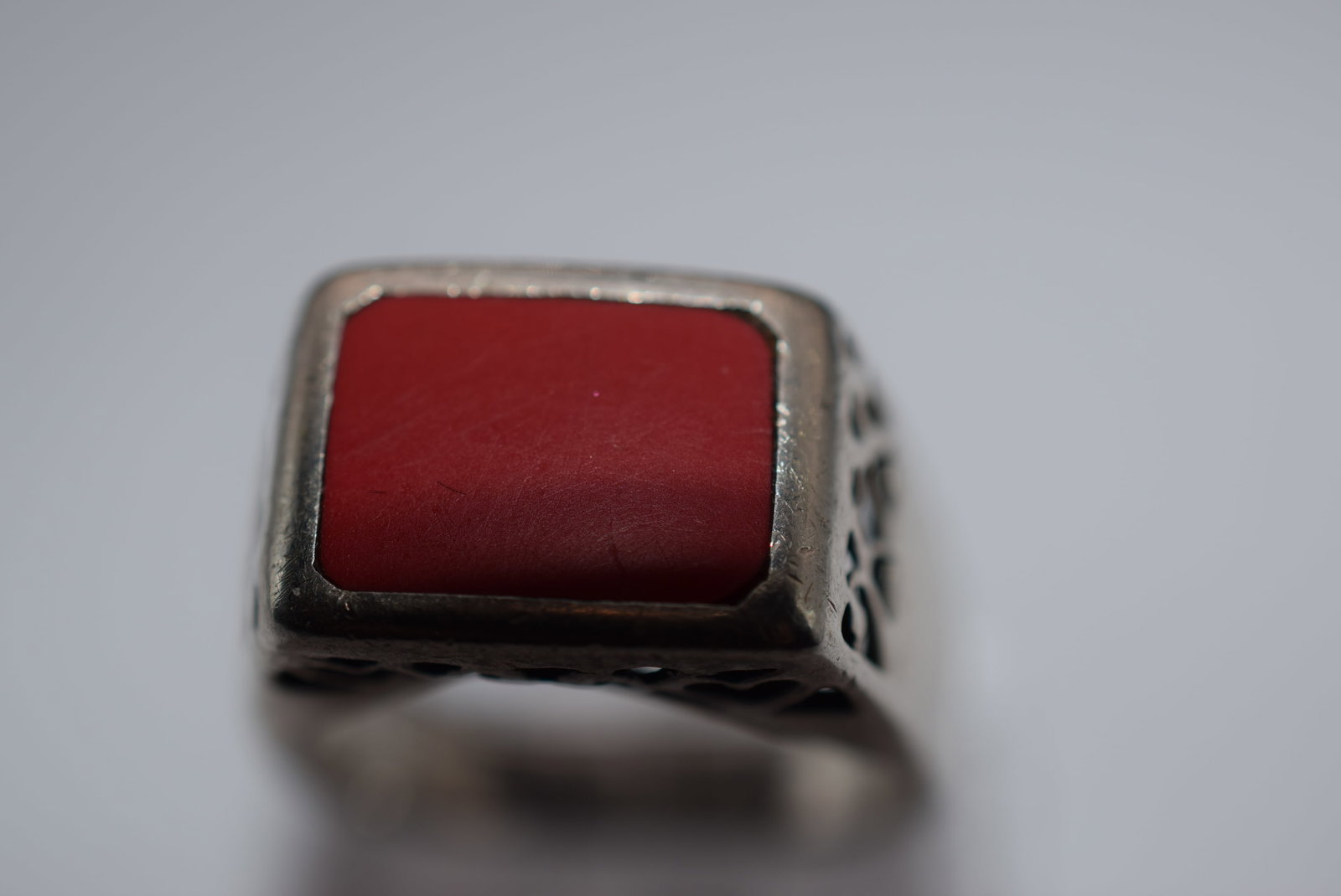Sterling Cutwork Lattice Ring Size 7.5 Lot EH 141: Sterling Cutwork Lattice Ring Size 7.5 as is bent see pics weighs 5.81 grams signed 925 on the inside