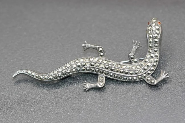 HUGE Marcasite Sterling Silver 925 vintage Lizard Salamander Ghecco Brooch Pin .lot#181: Marcasite Sterling Silver 925 vintage Lizard Salamander Ghecco Brooch Pin measures HUGE 2 3/4" x 1 3/8"