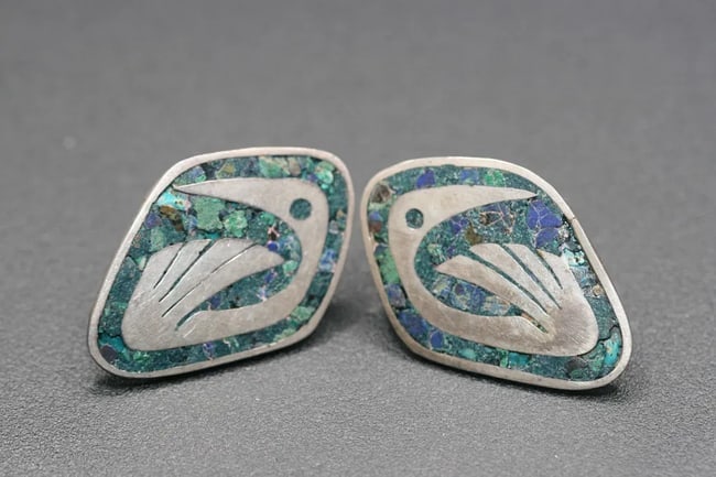 Enrique Ledesma Taxco Sterling Silver 925 Earrings signed Vintage .lot#191 (1 of 3)