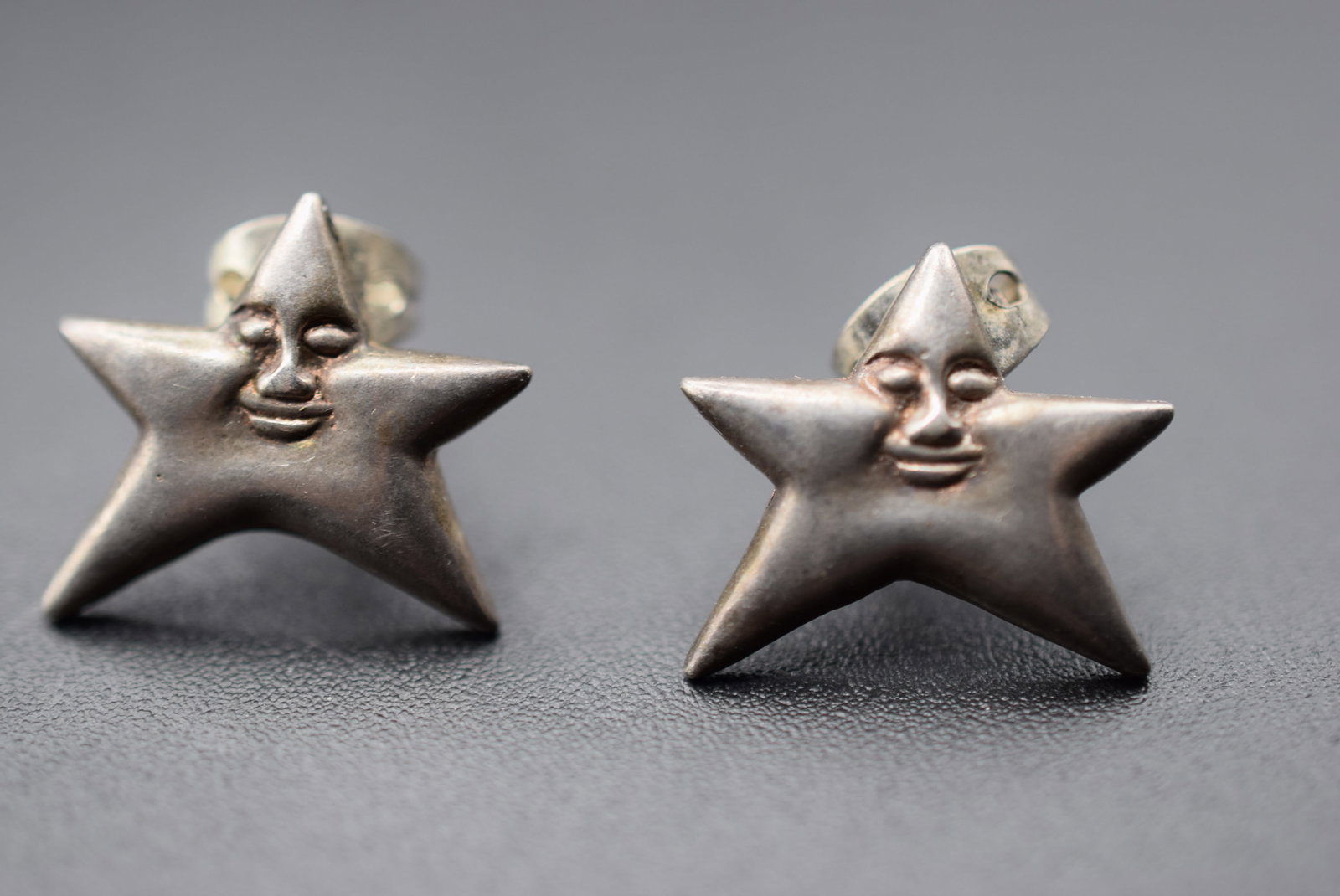 Man in The Stars Pierced Earrings Sterling Silver Lot HK 266: Man in The Stars Pierced Earrings Sterling Silver