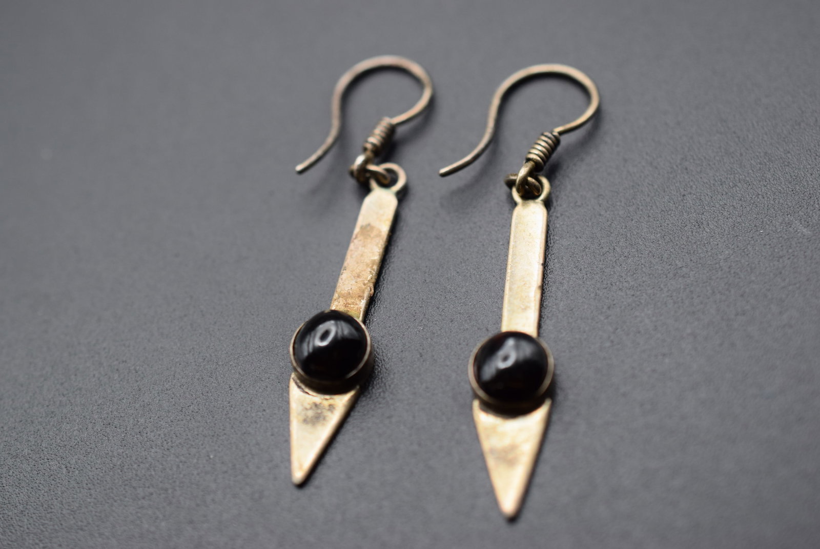 Onyx Sterling Pierced Earrings Signed Lot HK 268: Onyx Sterling Pierced Earrings Signed