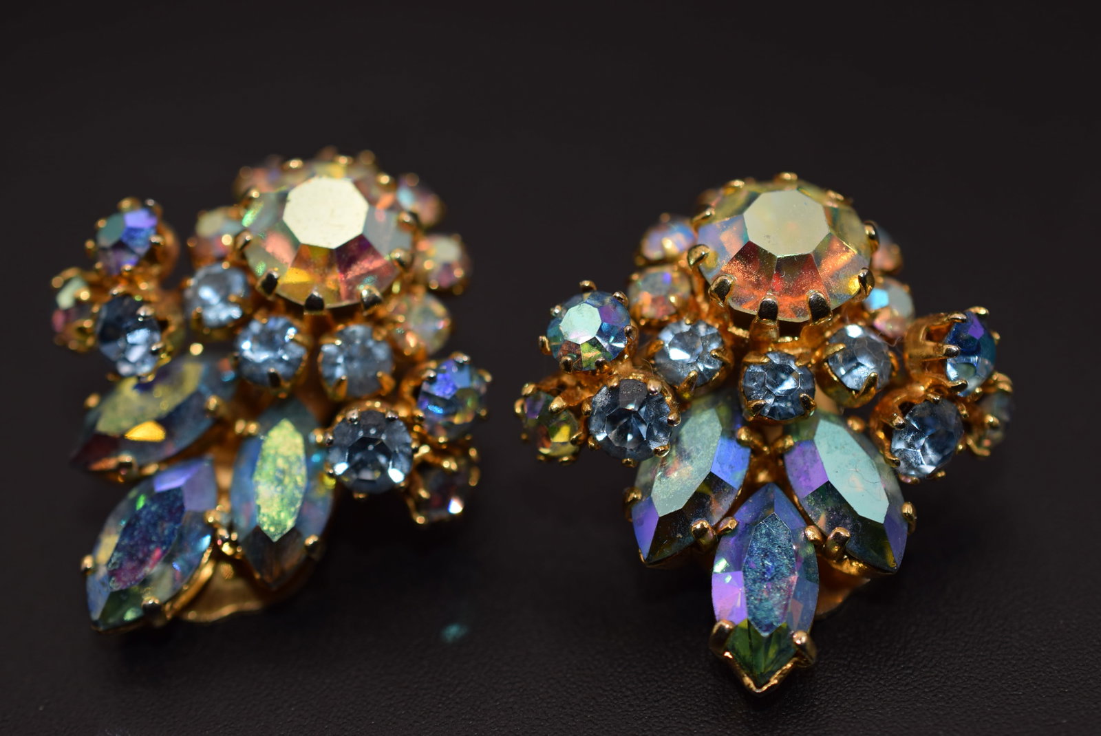 Rhinestone Clip Vintage Earrings Lot HK 277: Rhinestone Clip Vintage Earrings