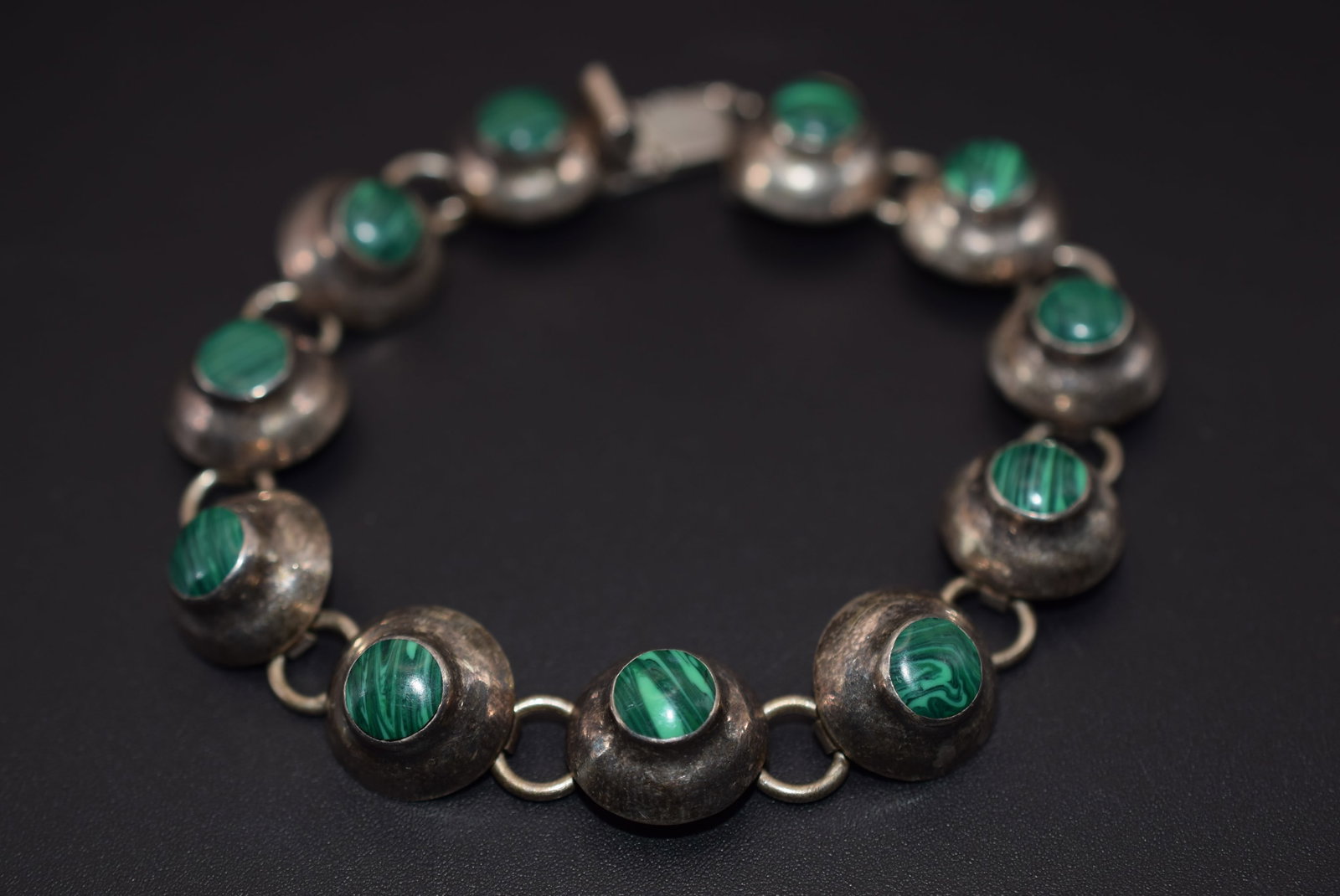 Bracelet Vintage Lot HK 283: Sterling Malachite Bracelet Vintage 27 grams