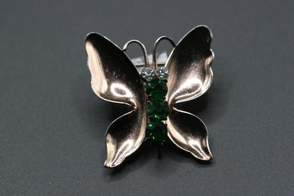 Coro Craft Butterfly Rhinestone Sterling Silver 925 Vermeil Signed Vintage Brooch Pin .lot#289 (1 of 2)