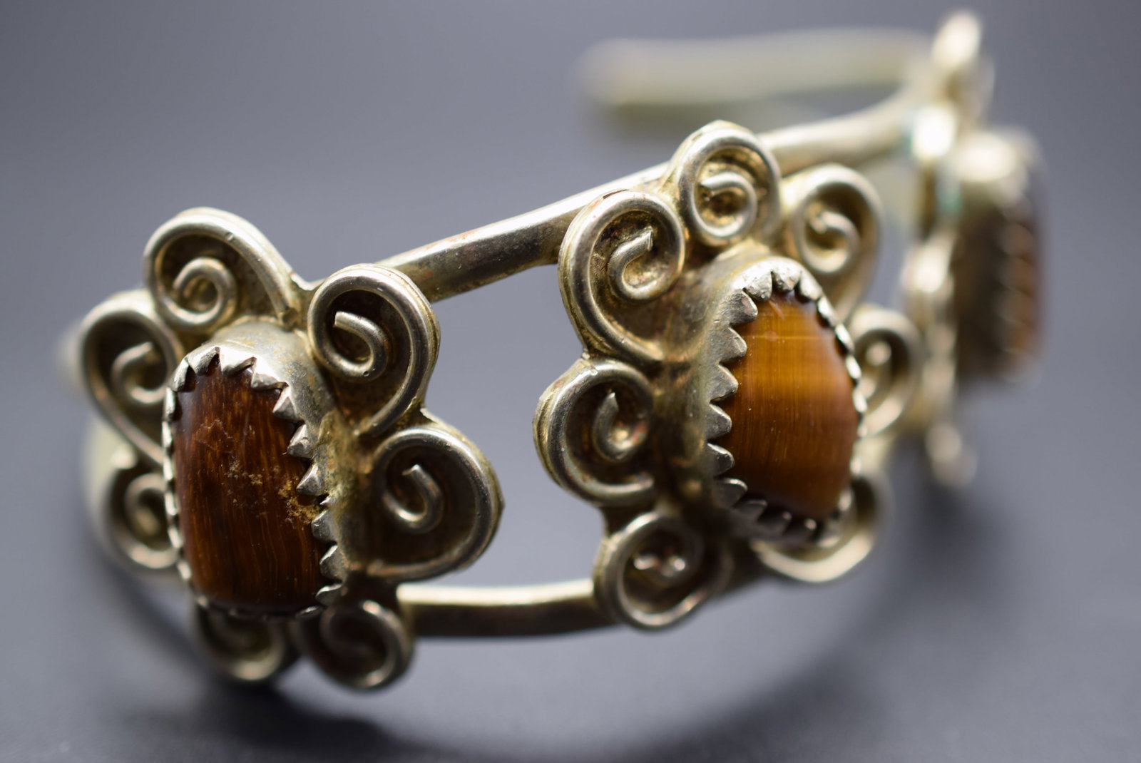 Sterling Silver 925 Tiger Eye 36 gram Bracelet Vintage Lot HK 306 (1 of 3)