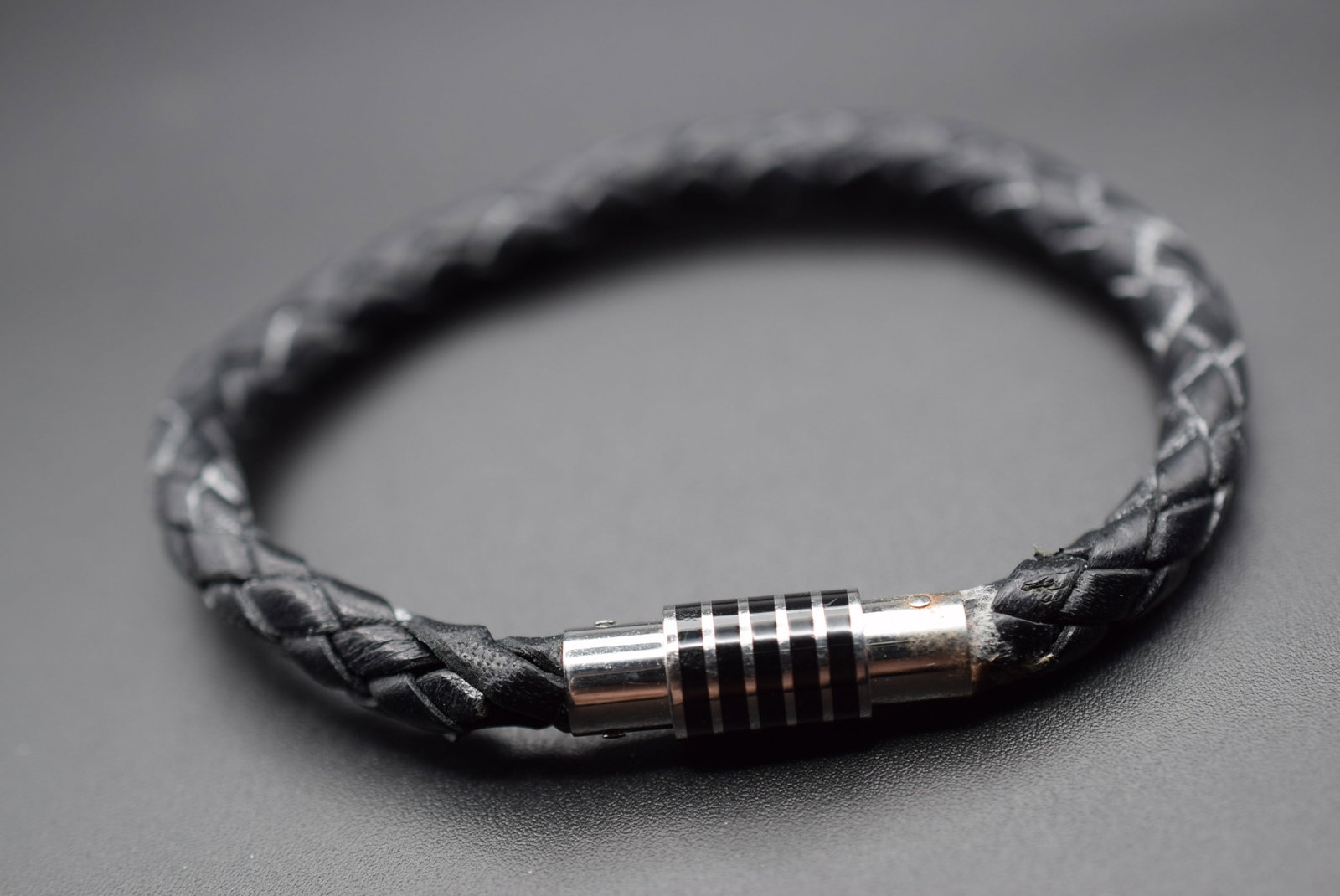 Leather Black Bracelet Vintage Lot HK 310: Leather Black Bracelet Vintage