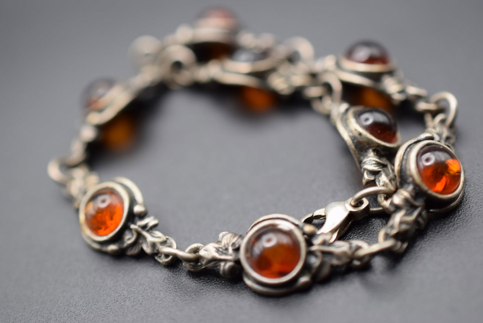 Amber Sterling Silver 925 Bracelet Vintage Lot HK 313: Amber Sterling Silver 925 Bracelet Vintage