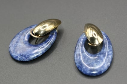 Lapis Like Sodalite Azurite Stone Pierced Earrings .lot#345 (1 of 2)