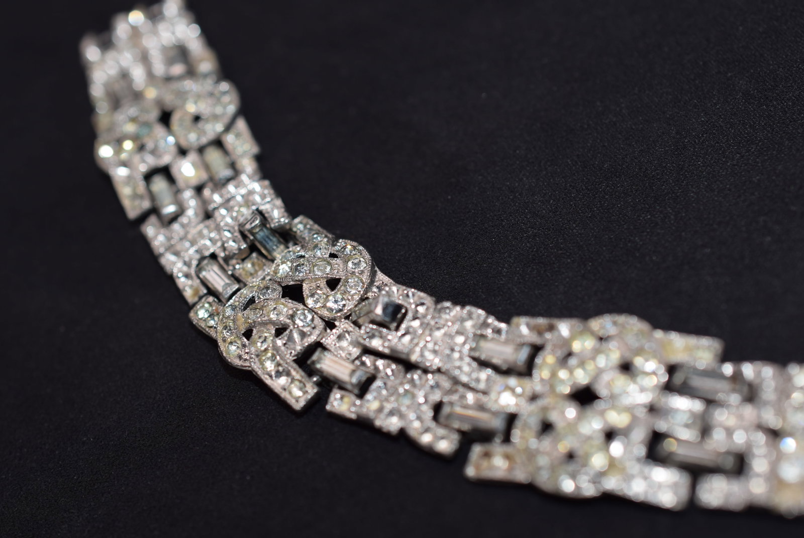 Diamante Double Clasp Rhinestone Deco Bracelet Vintage 7 1/2" long x 7/8" Lot HK 355 (1 of 4)