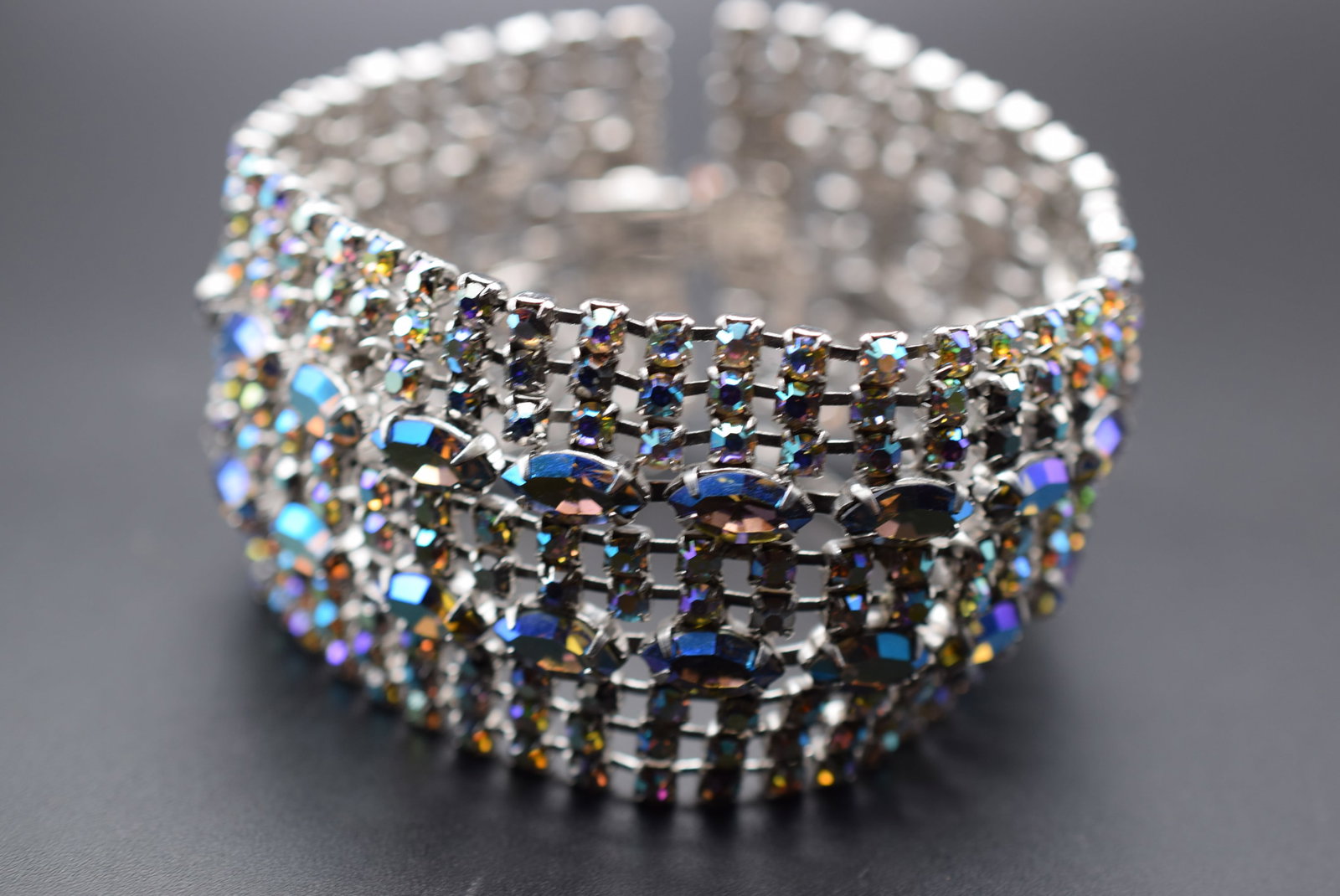 Rhinestone Cuff Super Wide Bracelet Vintage Lot HK 364 (1 of 2)