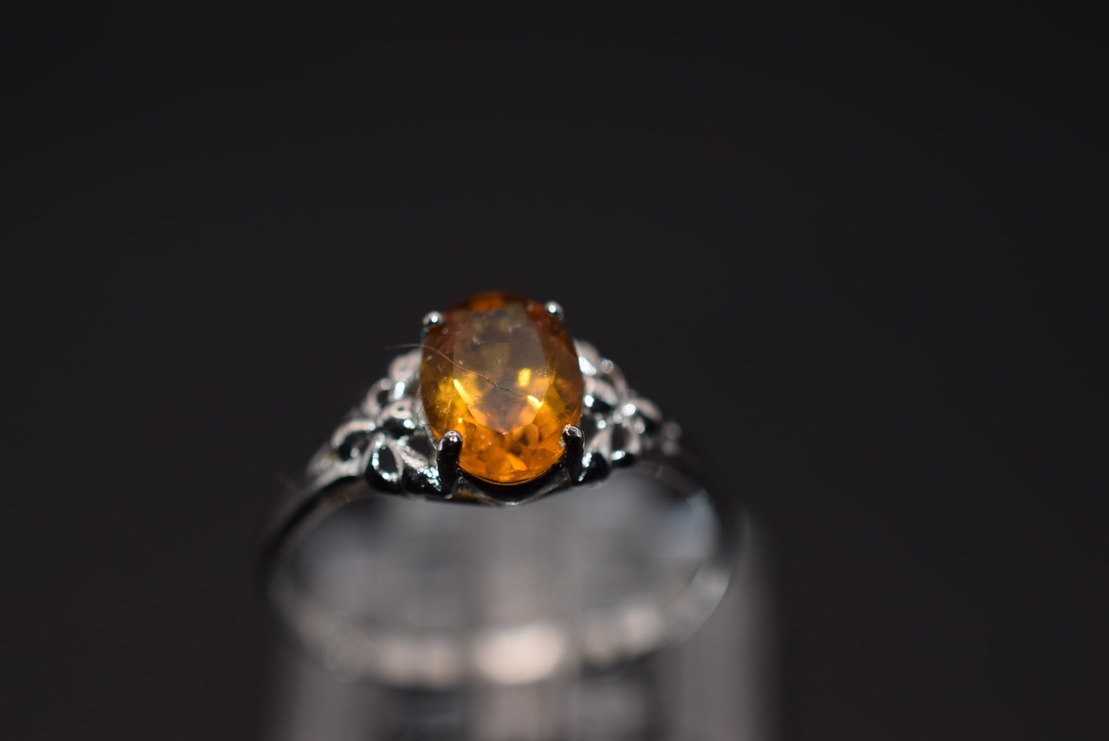 Amber Color Ring Vintage Sterling Size 7.5 Lot HK 403: Amber Color Ring Vintage Sterling Size 7.5