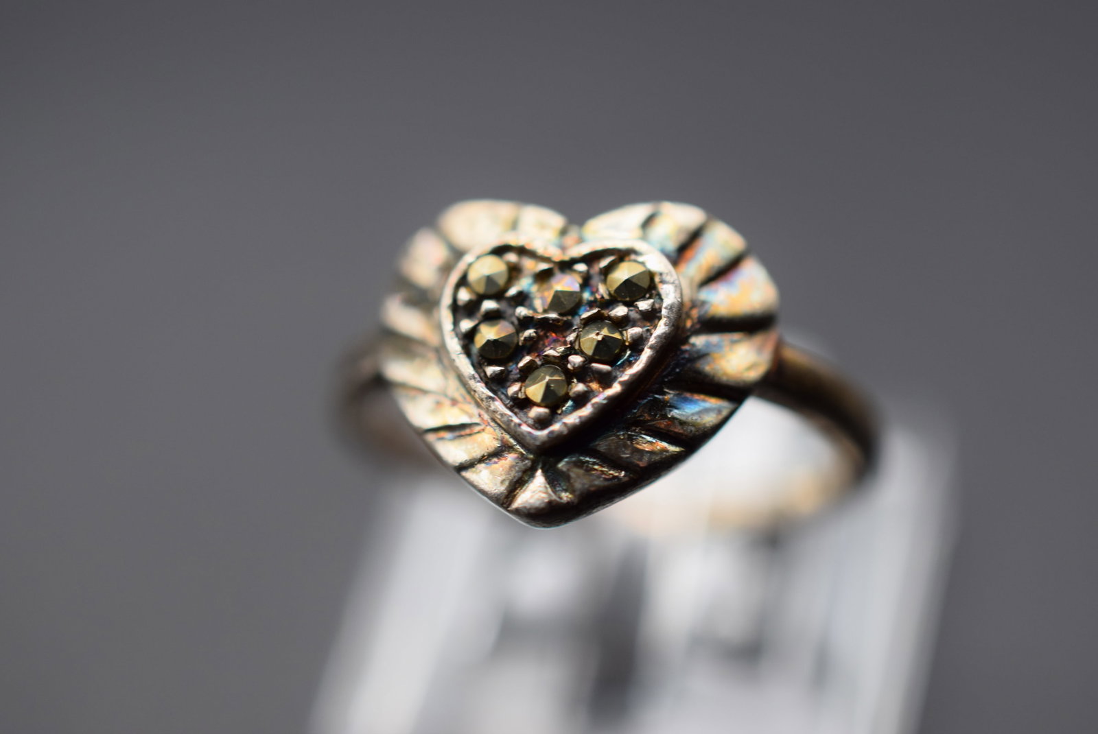 Heart Marcasite Ring Vintage Sterling Lot HK 410: Ring Vintage Sterling Size 6.75