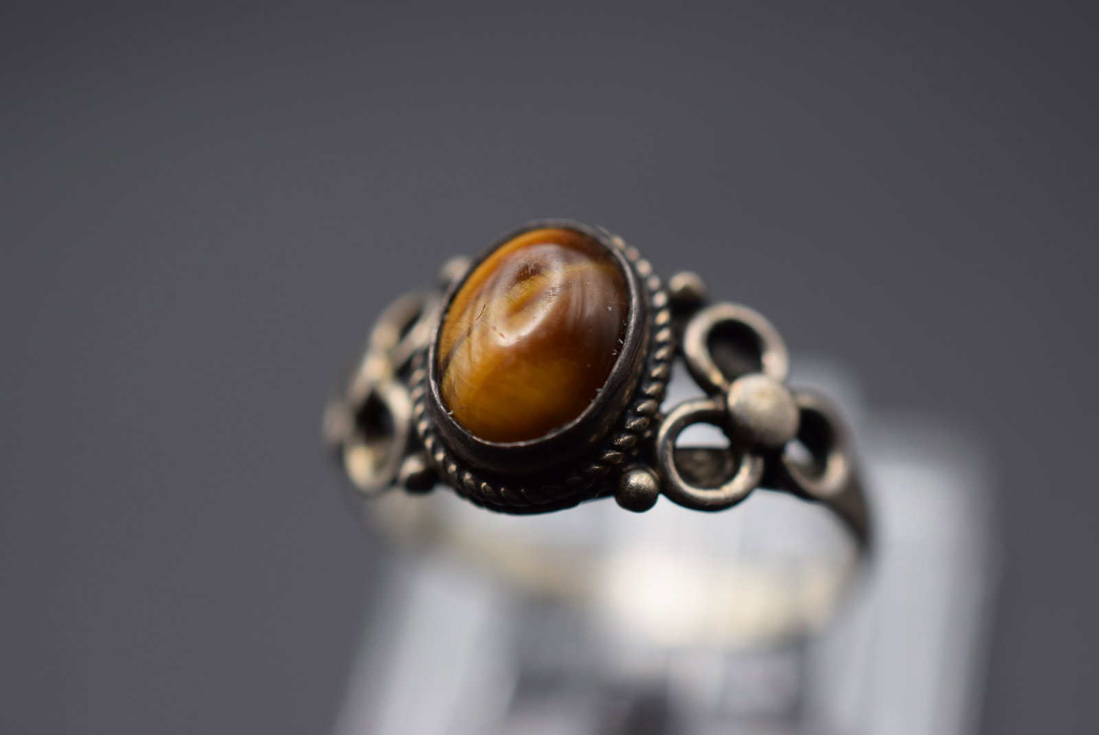 Tiger's Eye Ring Vintage Sterling Size 6.5 Lot HK 420: Tiger's Eye Ring Vintage Sterling Size 6.5