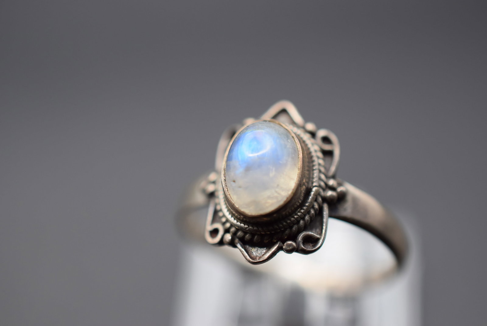 Labradorite Ring Vintage Sterling Size 7.5 Lot HK 438: Labradorite Ring Vintage Sterling Size 7.5
