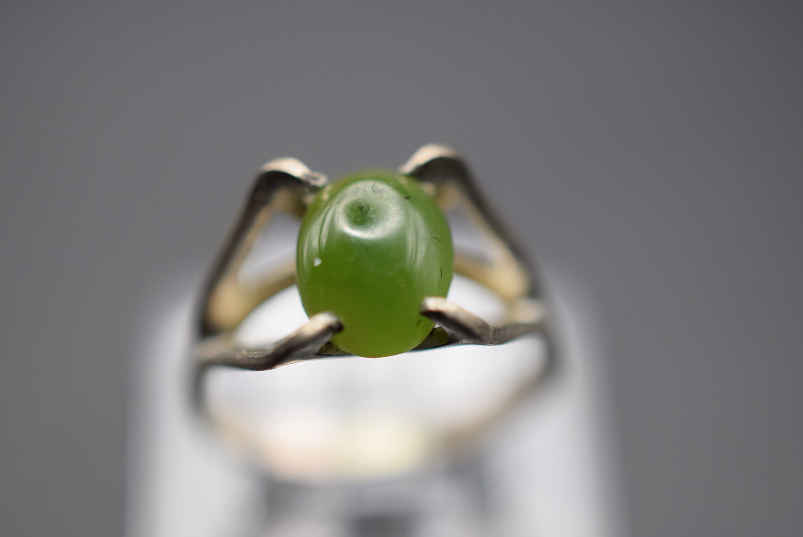 Jade Ring Vintage Sterling Size 3.5 Lot HK 446: Jade Ring Vintage Sterling Size 3.5
