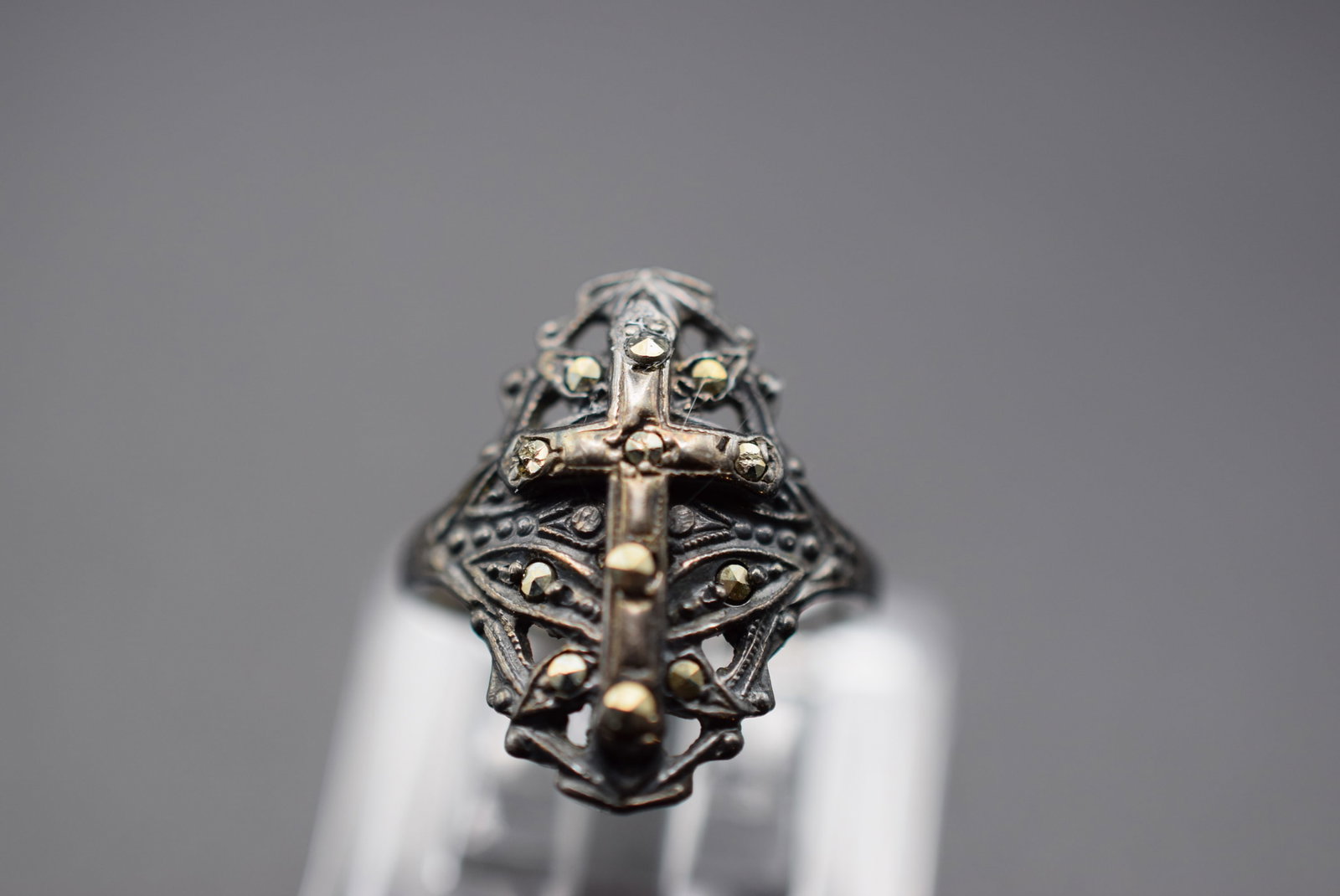 Cross Marcasite Ring Vintage Sterling Size 3 Lot HK 454 (1 of 2)