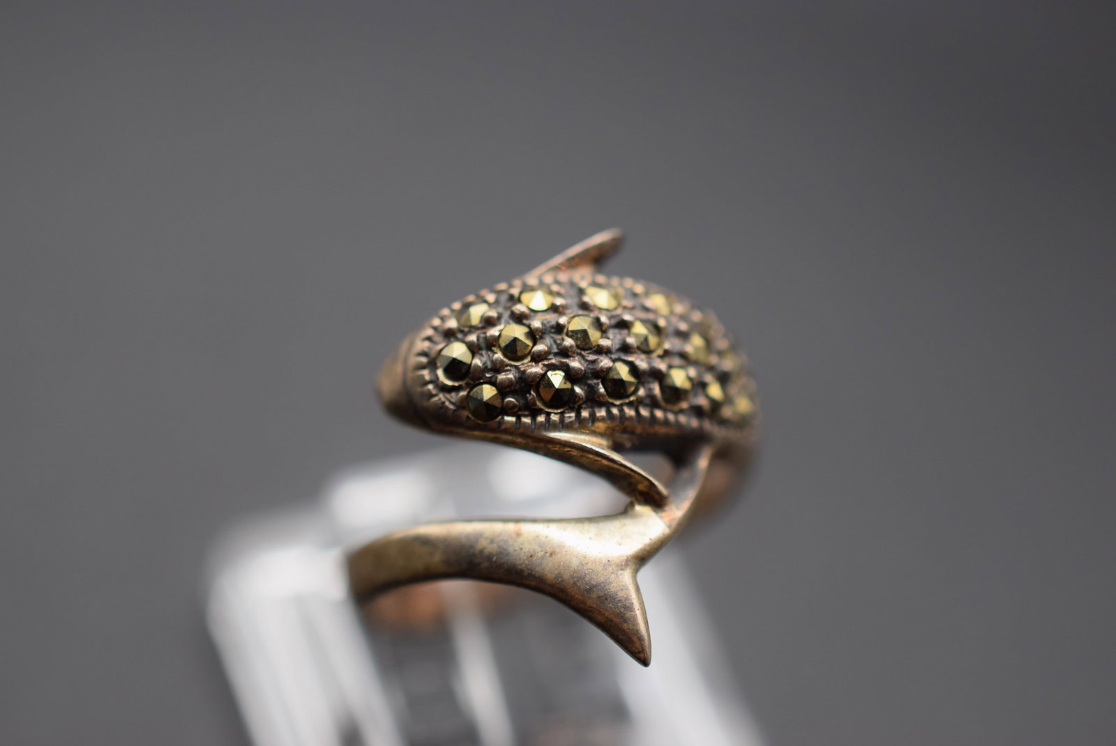 Dolphin Marcasite Ring Vintage Sterling Size 6.5 Lot HK 466: Dolphin Marcasite Ring Vintage Sterling Size 6.5