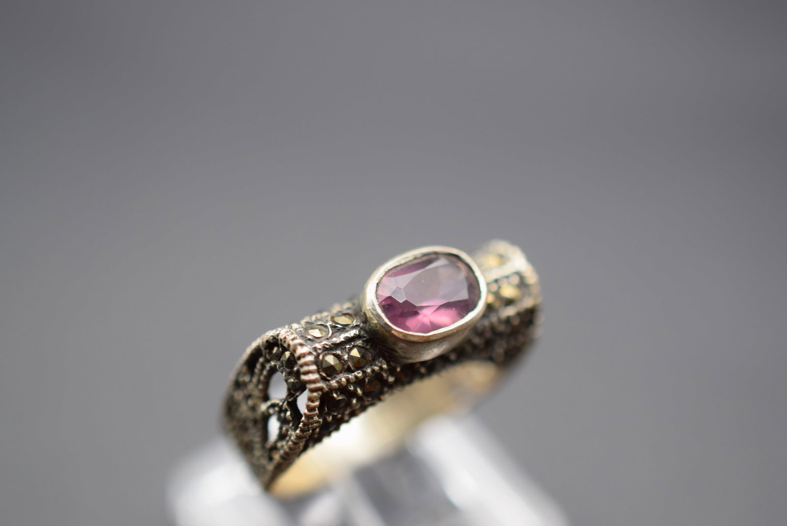Marcasite Ring Vintage Sterling Size 6.5 Lot HK 469 (1 of 4)