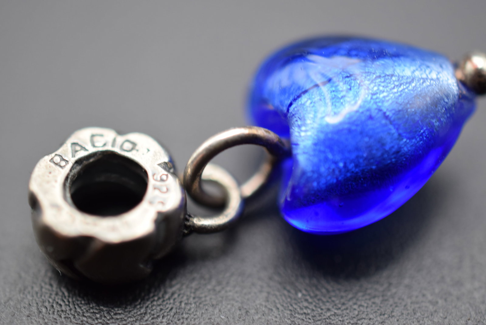 Sterling Blue Heart Blown Glass Pendant for Pandora Chamillia Story more Lot HK 632: Sterling Blue Heart Blown Glass Pendant for Pandora Chamillia Story more