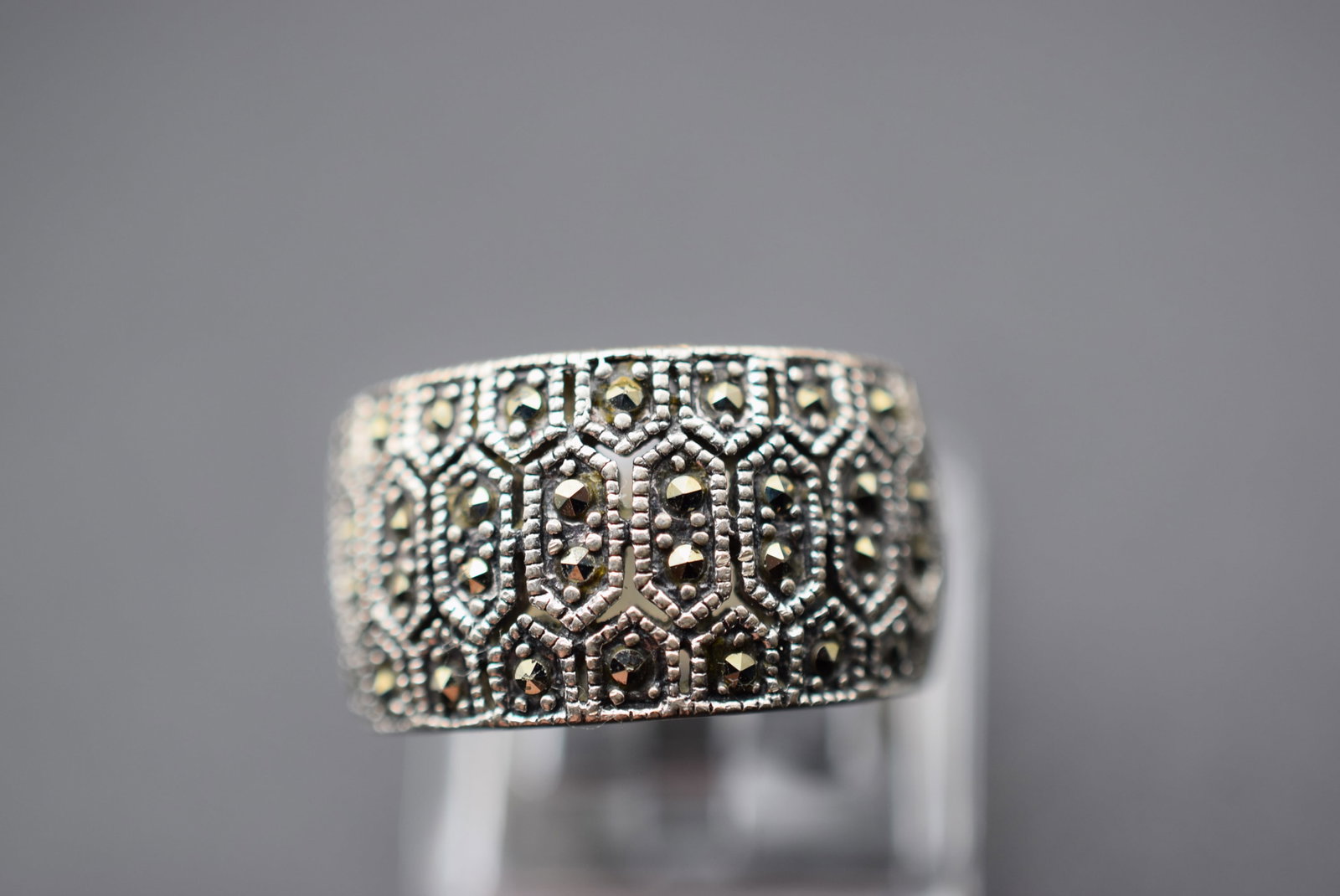 Sterling Silver 925 Huge Marcasite Vintage Ring Size Lot EH 643 (1 of 3)