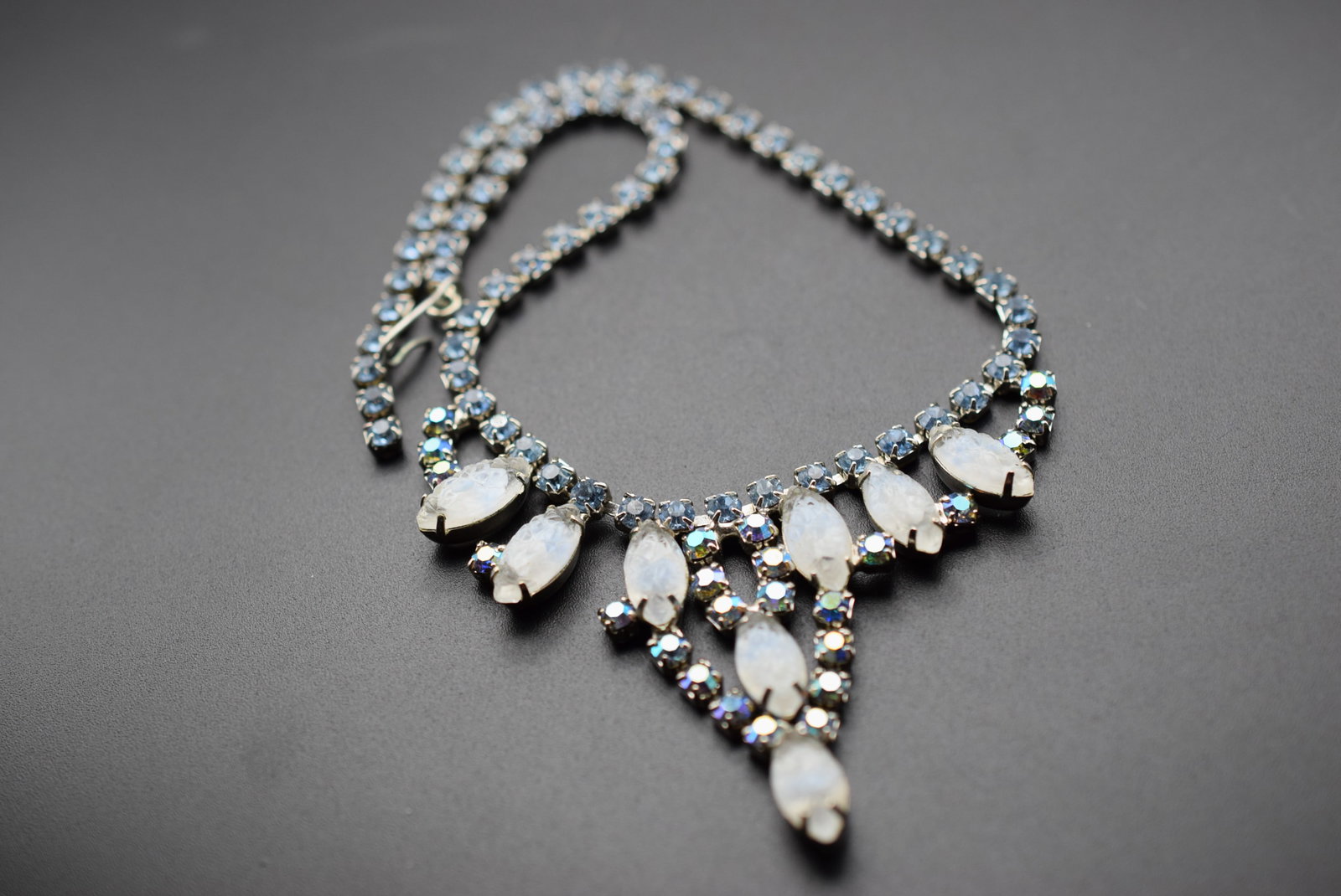 Fruit Salad Vintage Necklace Rhinestone Lot EH 721: Fruit Salad Vintage Necklace Rhinestone measures 15" x 2" drop front