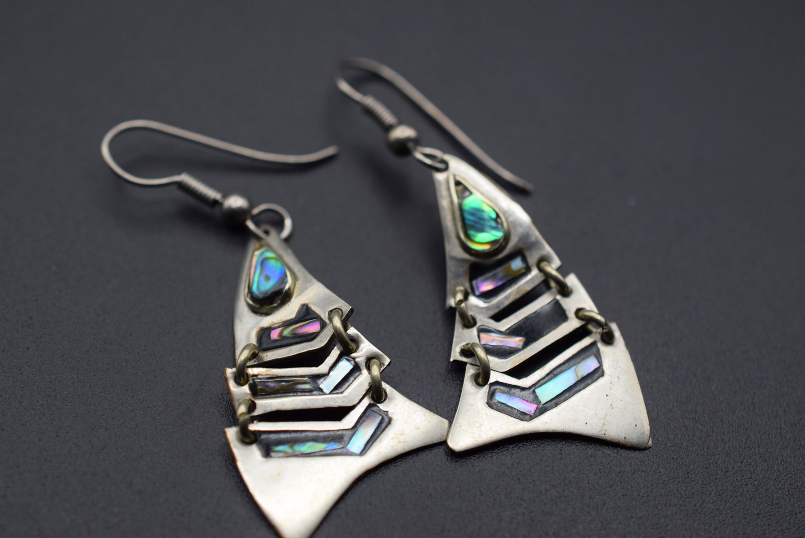 Abalone Articulated Pierced Earrings Vintage Lot HK 746 (1 of 2)