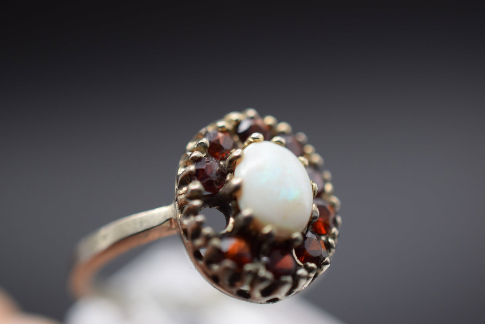 Opal Garnet Ring Vintage Sterling Lot HK 778: Opal Garnet Ring Vintage Sterling