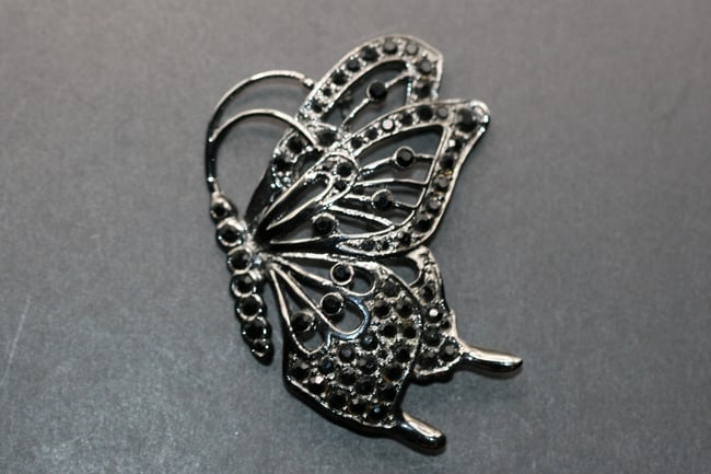Black Rhinestone Butterfly Insect Brooch Pin Large Size Lot #901: Black Rhinestone Butterfly Insect Brooch Pin Large Size measures 2 1/2" x 1 3/4"