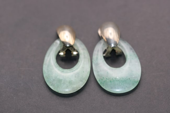 Jade Clip Earrings vintage Lot 999: Jade Clip Earrings vintage measures 2" x 1"