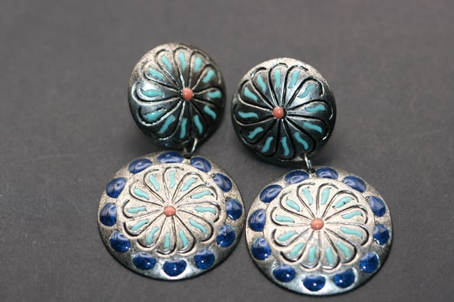 Enamel Pierced Earrings Native Inspired Lot 1001: Enamel Pierced Earrings Native Inspired measures 2" x 1 1/8"