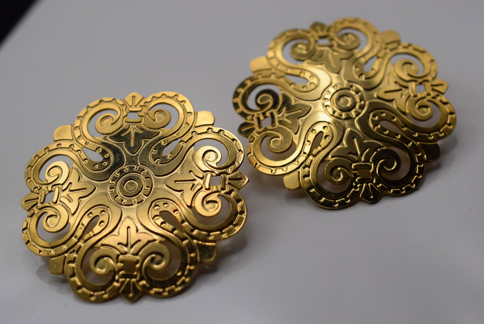 Scrollwork Pierced Earrings Huge Lot EH 1006: Scrollwork Pierced Earrings Huge measures 1 5/8" in diameter