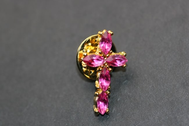 Birthstone Rhinestone Cross Pin Brooch October Rose Lot 1048 (1 of 2)