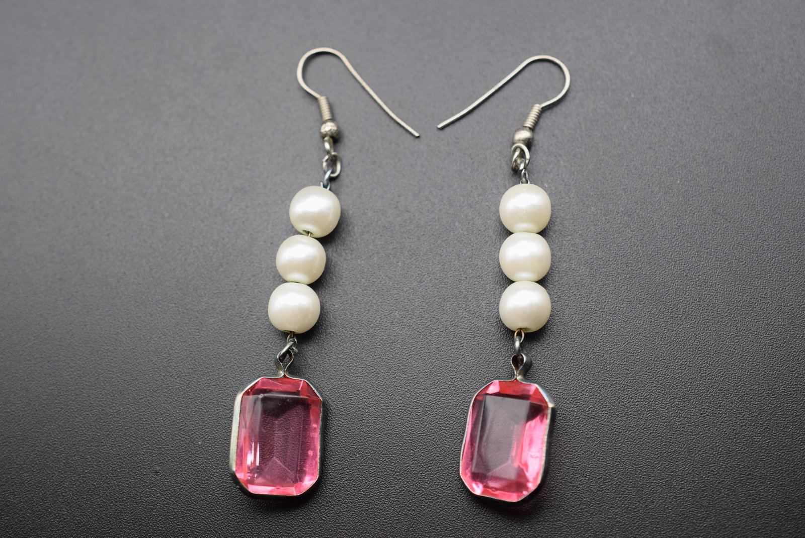 Pink Pierced Drop Earrings Lot#CF 198: Pink Pierced Drop Earrings measures 2 7/8" long x 5/8"