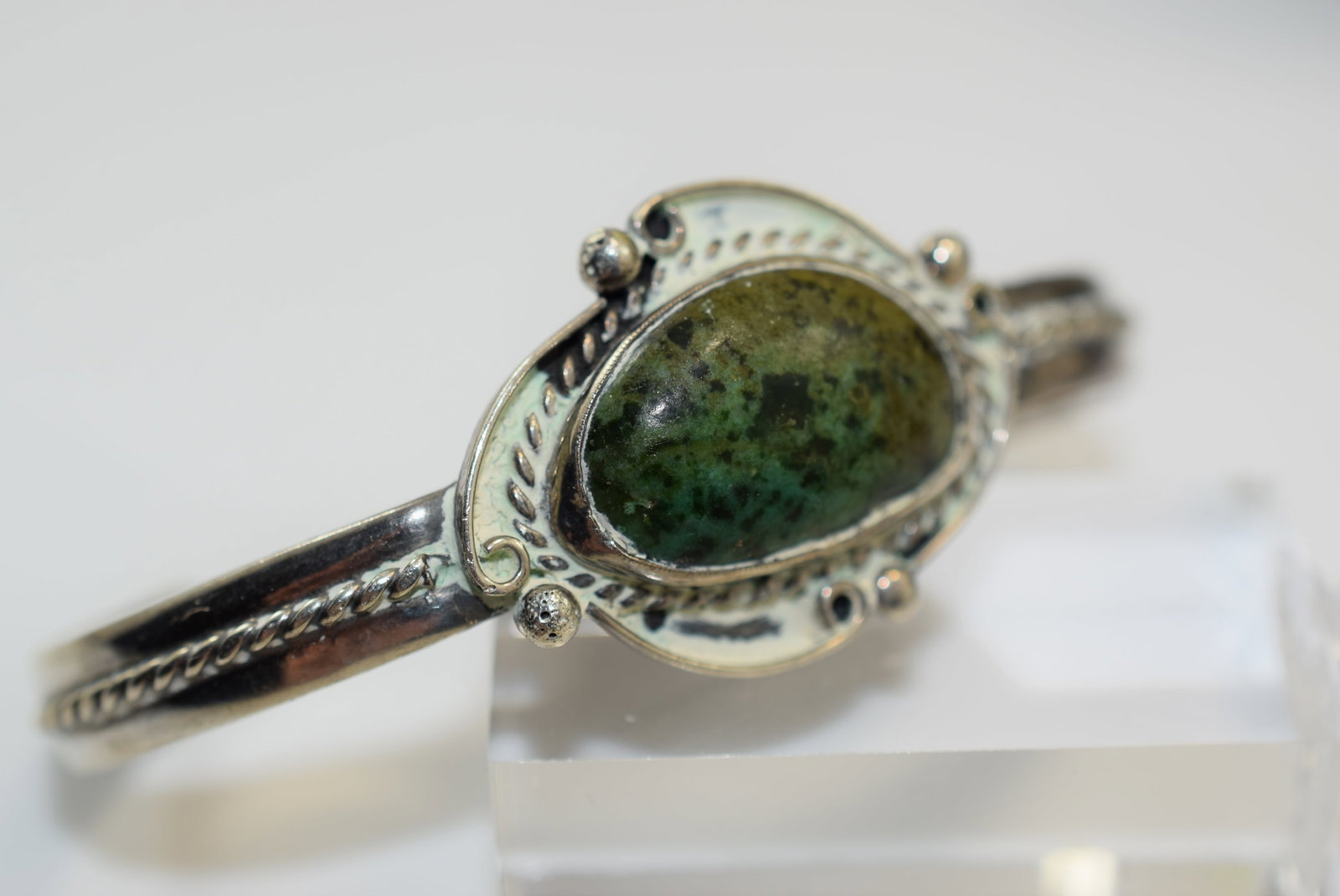 Mottled Agate Stone Sterling 925 Bracelet weighs 16 grams Great Lot IL 278: Mottled Agate Stone Sterling 925 Bracelet weighs 16 grams Great Detail