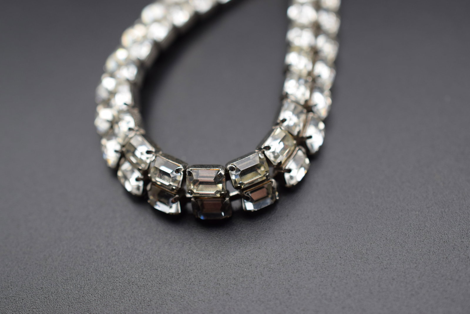 Rhinestone Double Row Tennis Bracelet Vintage 1940's Lot#CF 279: Rhinestone Double Row Tennis Bracelet Vintage 1940's measures 7" x 1/2"