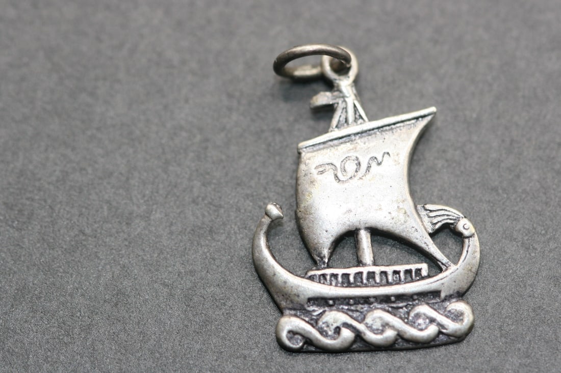 Viking Sailing Ship Charm Pendant Silver 800 vintage .Lot#292 (1 of 2)