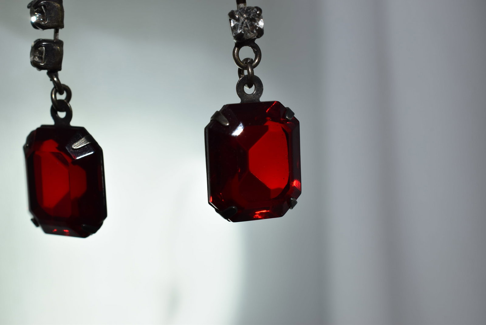 Red Rhinestone Pierced Earrings Lot IL 319: Red Rhinestone Pierced Earrings measures 1 5/8" long